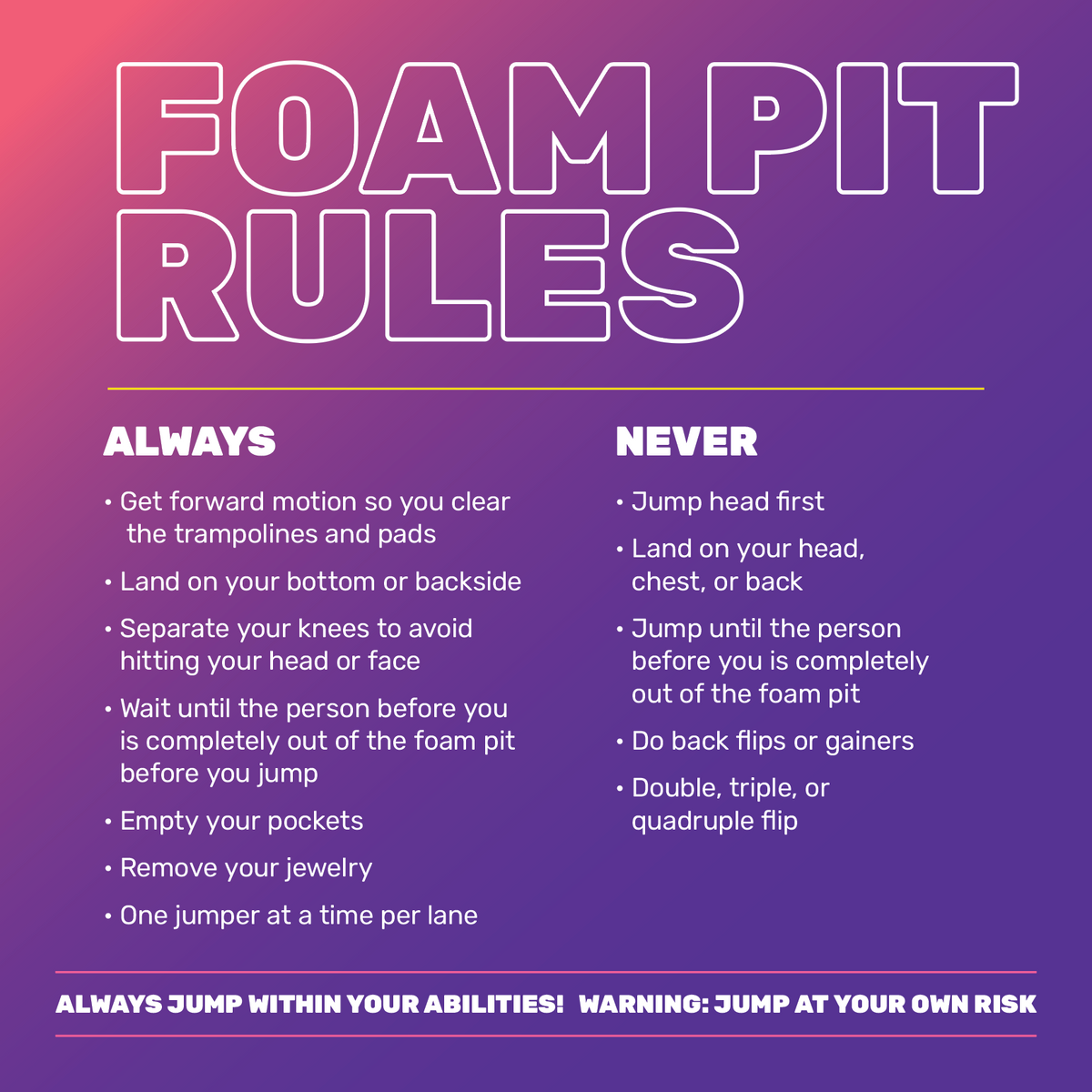 Foam Pit Rules-General - 2 Ft Square Sign – Order Cdesigns