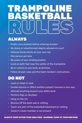 Trampoline Basketball Rules-General - 24x36 and 28x40