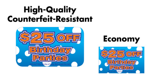 Coupon Cards - $25 Off Birthday Parties
